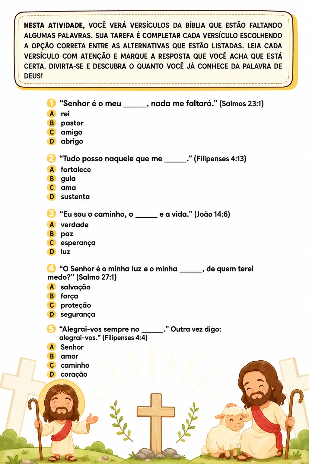 Atividade de versículos bíblicos para completar