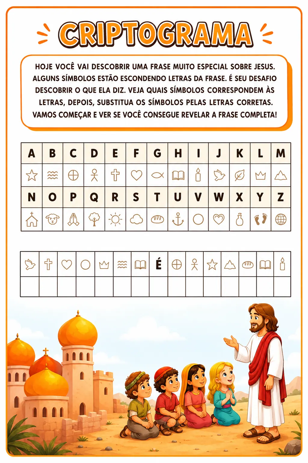 Atividade de decodificação - Frase especial sobre Jesus