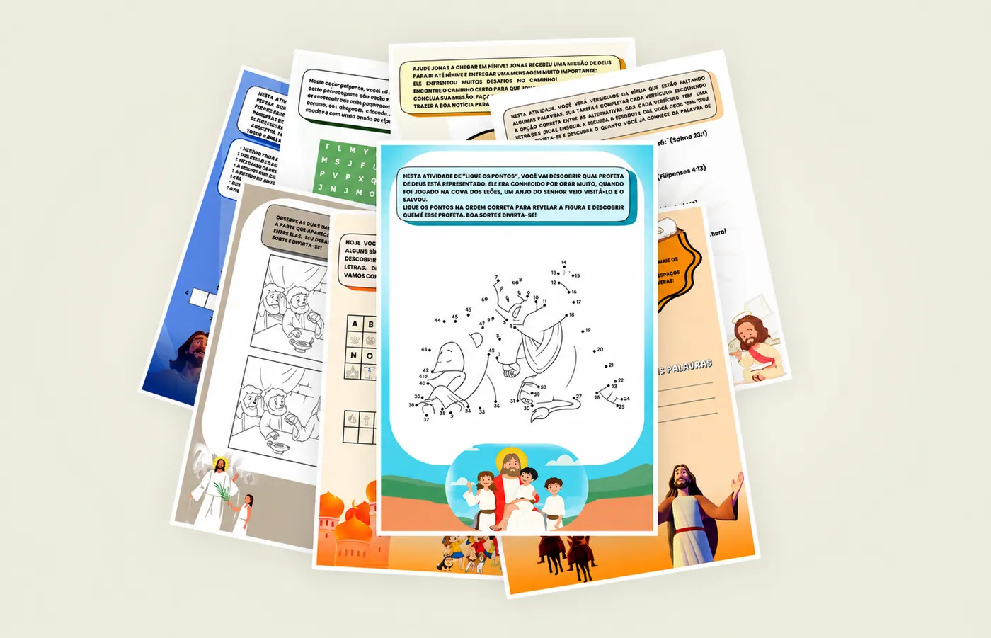 Mockup das páginas do kit cristão infantil